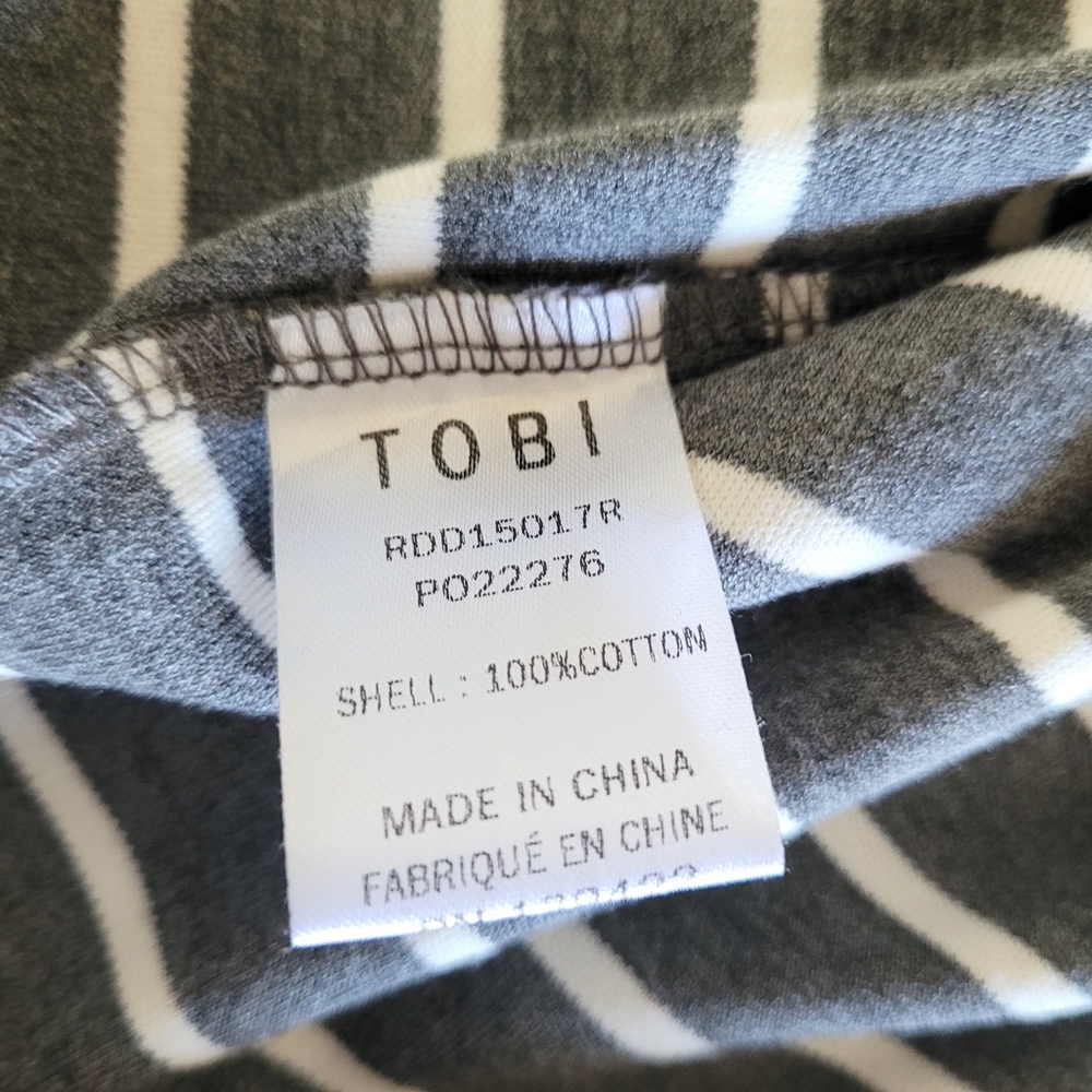 TOBI Gray & White Striped T Shirt Dress Ringer Short Sleeve Cotton Mini‎ // S - Picture 10 of 13